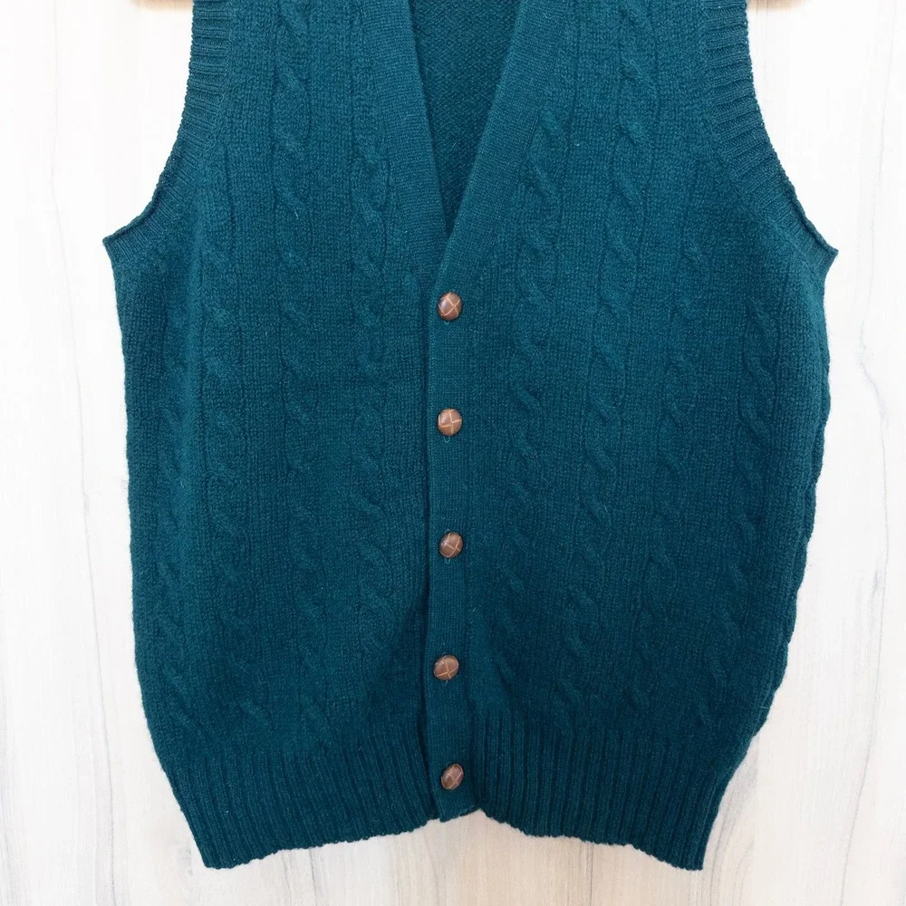 VTG‎ Club Shop Mens Cable Knit Sweater Vest Size M Dark Green Preppy Old Money